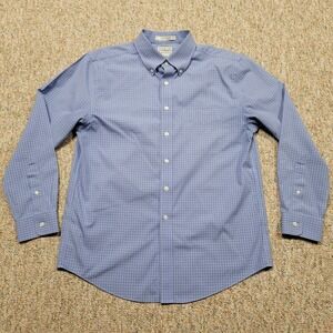 LL Bean Shirt Mens 15.5 / 32 Blue Check Button Down Long Sleeve Fitted Cotton